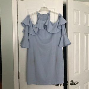 Boston Proper size 14; light blue, cold shoulder knee length dress,